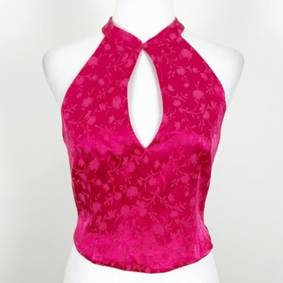 NWT Zara Floral Satin High Neck Halter Top Pink Size Small - Picture 1 of 2